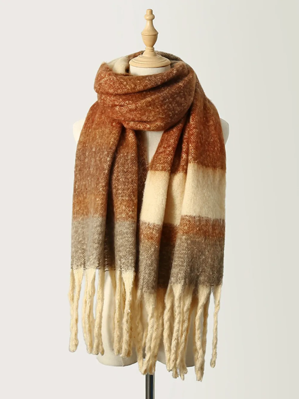 Fringe Color Block Polyester Scarf, image 2
