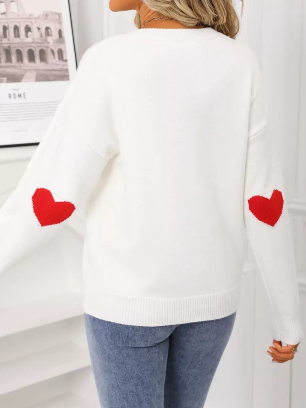 Valentine's Day Heart Graphic Dropped Shoulder Sweater, image 13