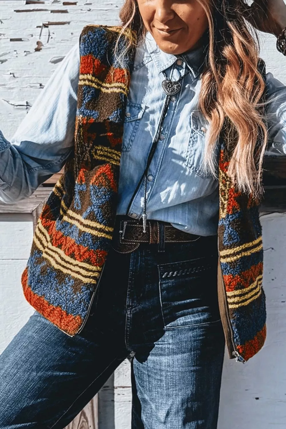 Patterned Fleece Vest Coat, image 5