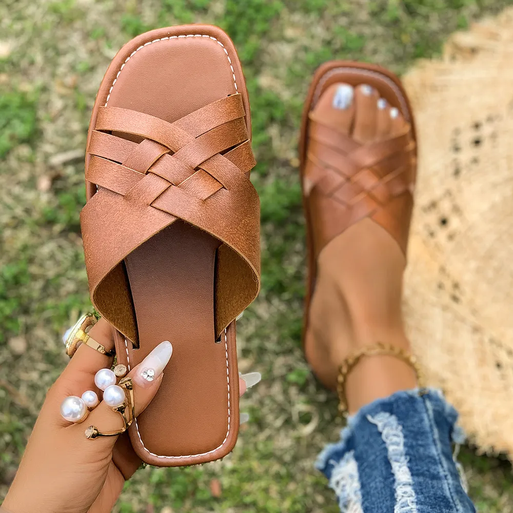 Woven Open Toe Flat Sandals, image 13