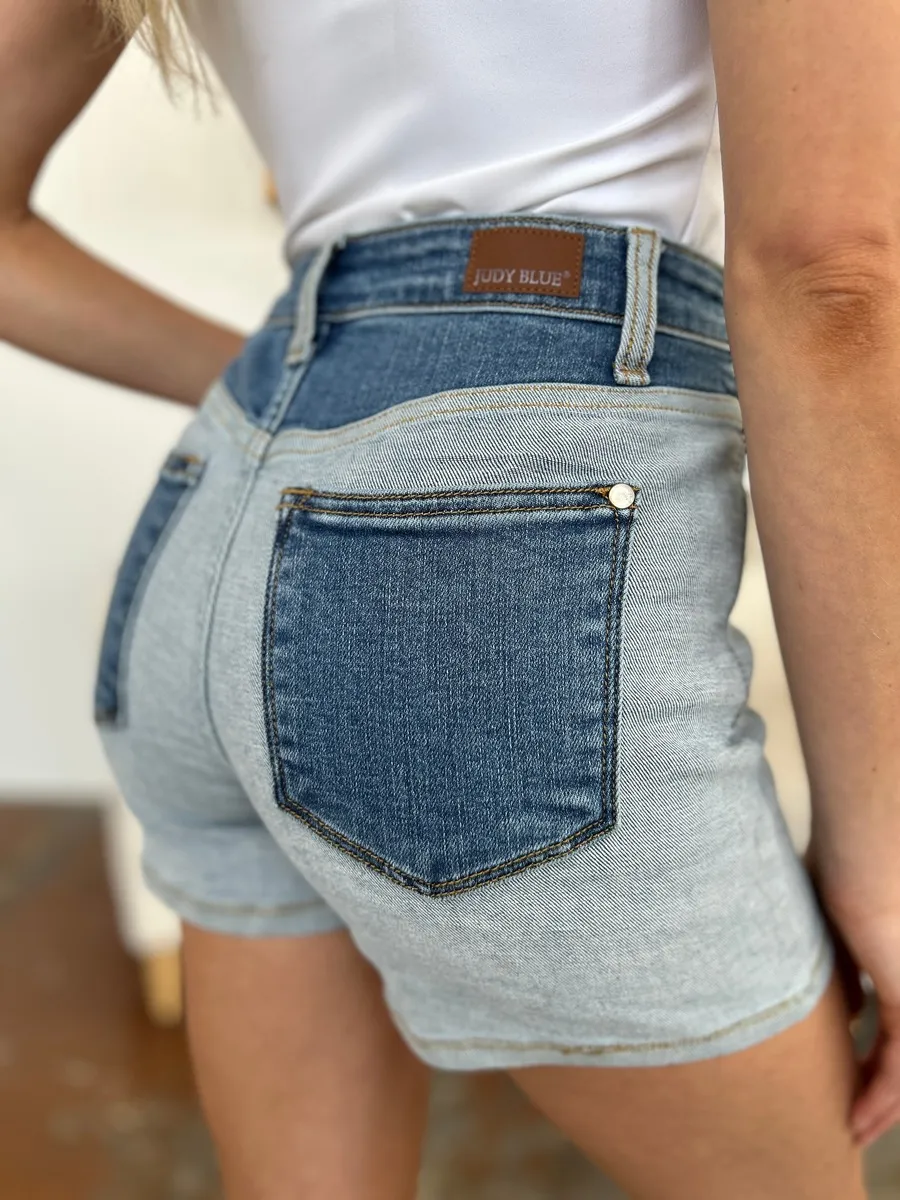 Full Size Color Block Denim Shorts, image 6