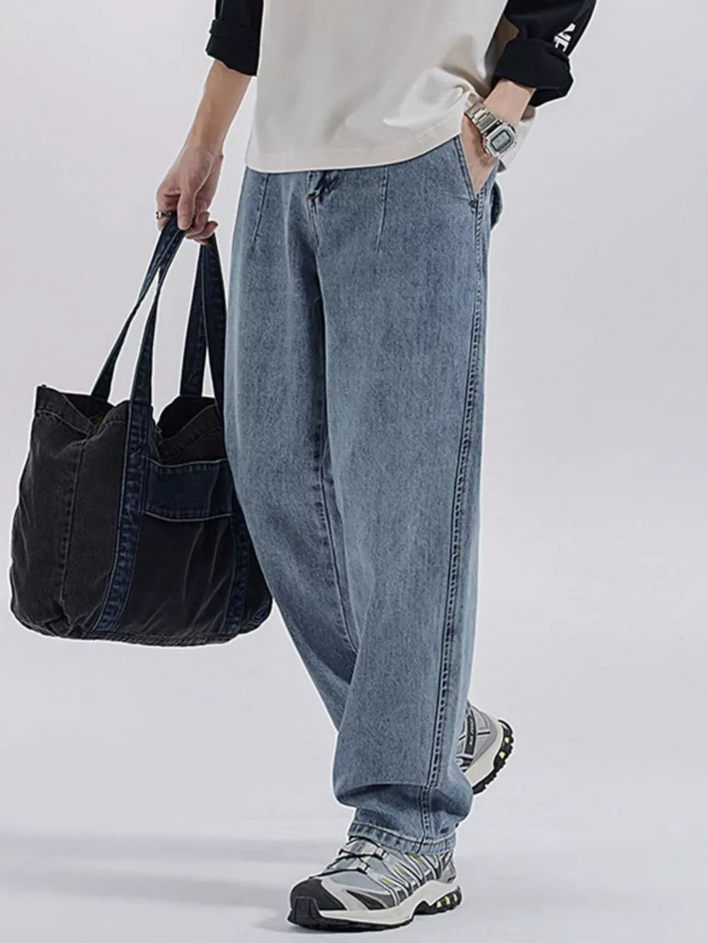 Men's Washed Wide Leg Jeans, image 3