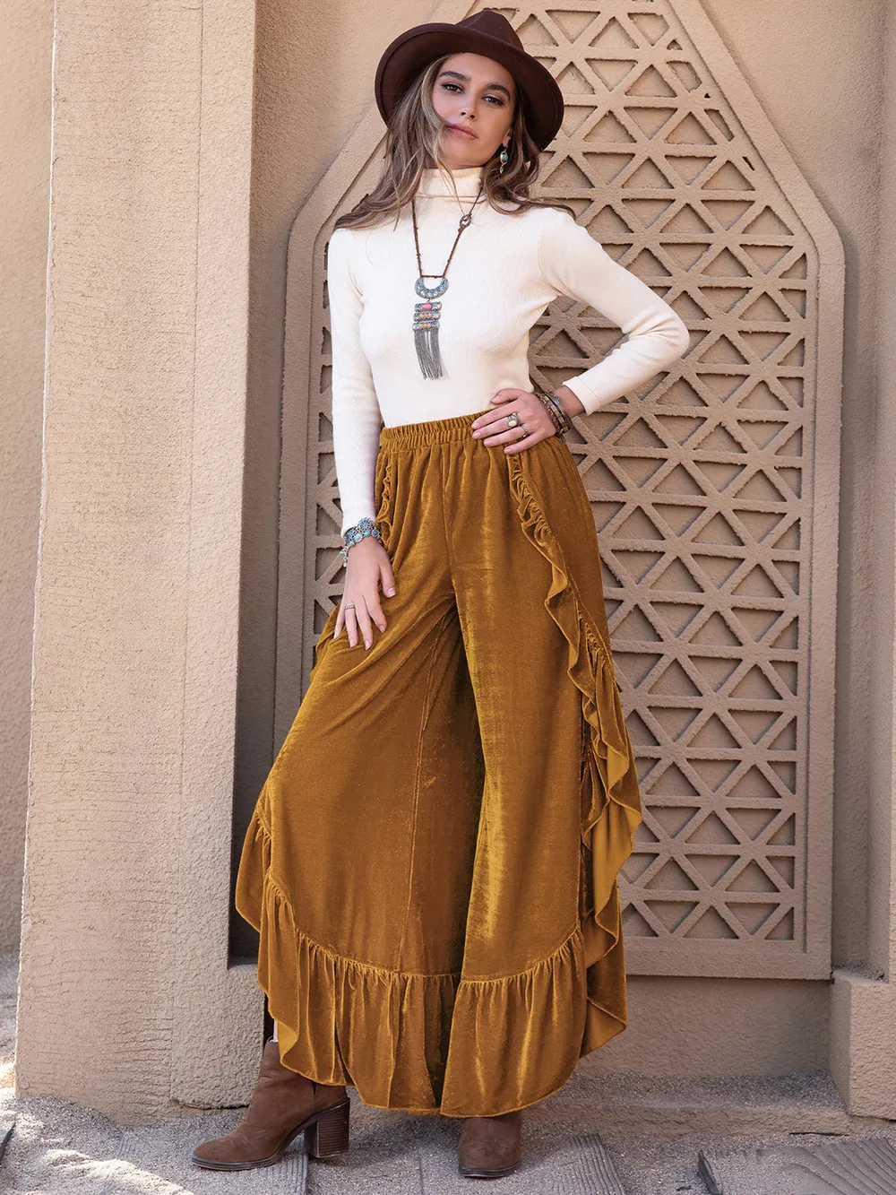 Slit Ruffled Wide Leg Pants, image 17