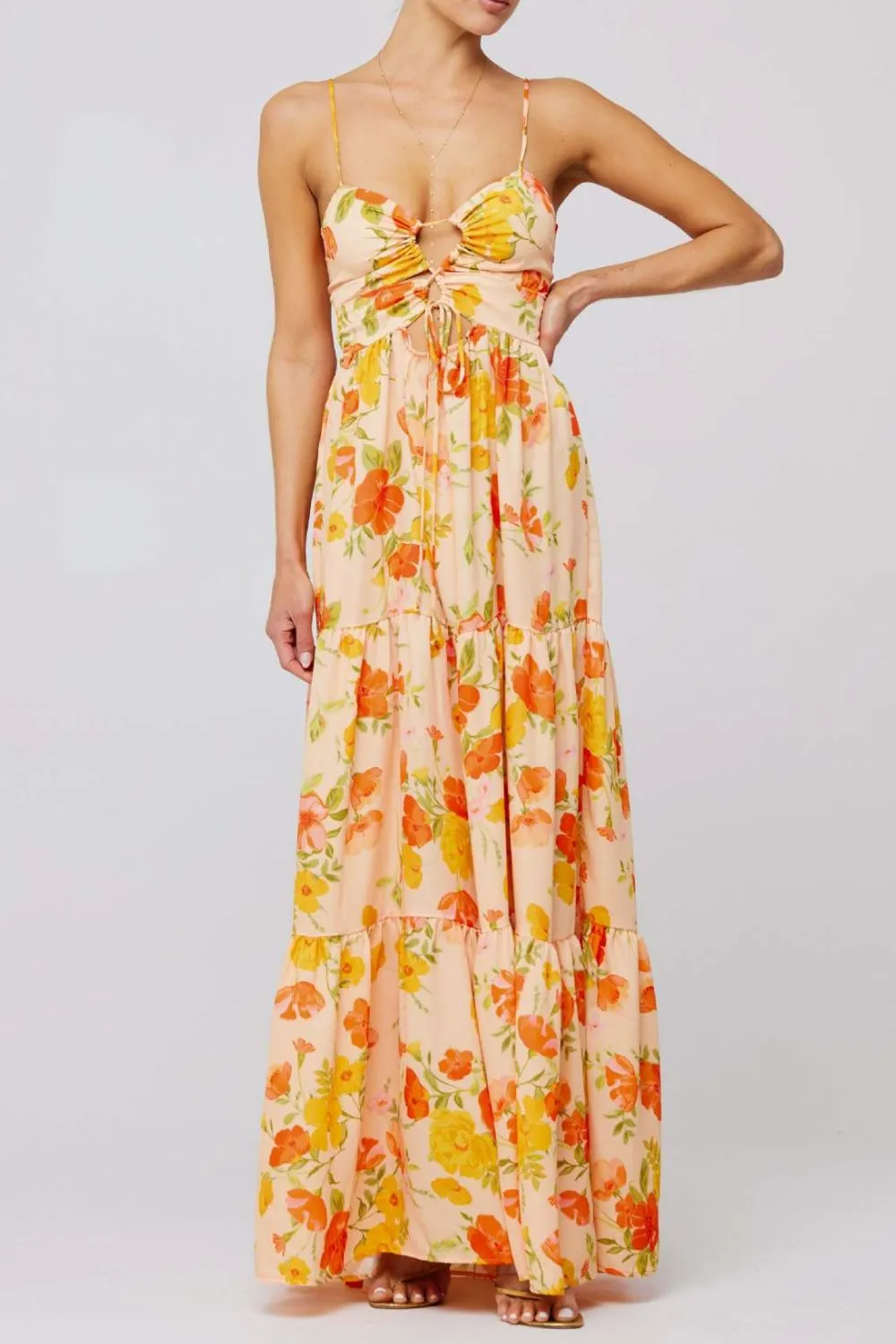 Floral Print Tie Front Tiered Maxi Dress, image 9