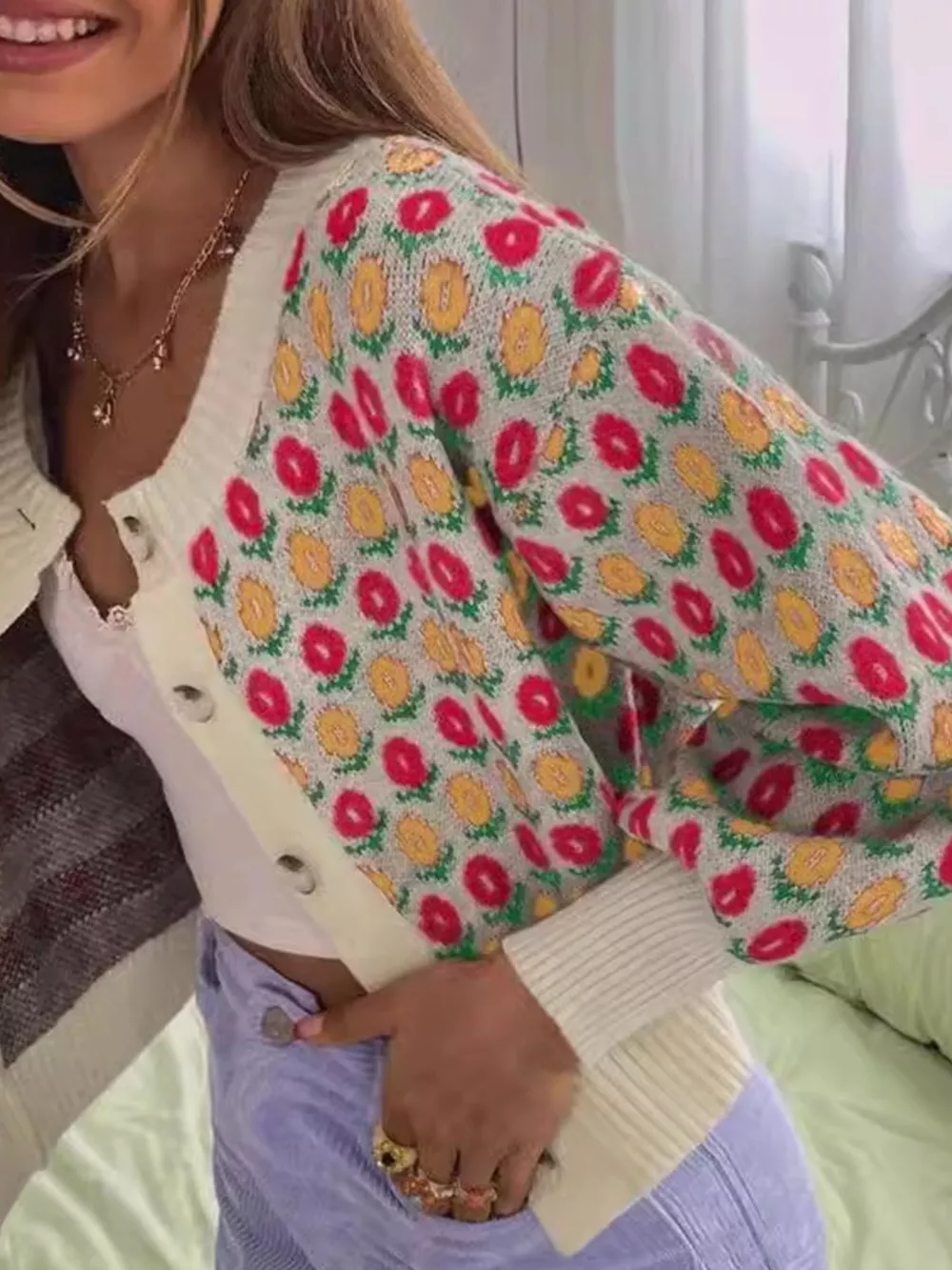 Floral Button Up Long Sleeve Cardigan, image 5
