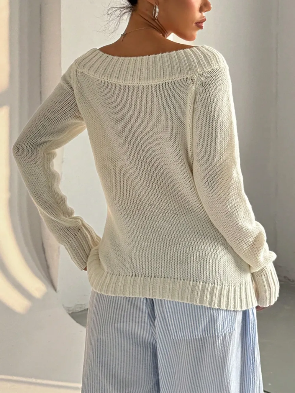 Ribbed Knit Boat Neck Sweater, image 3