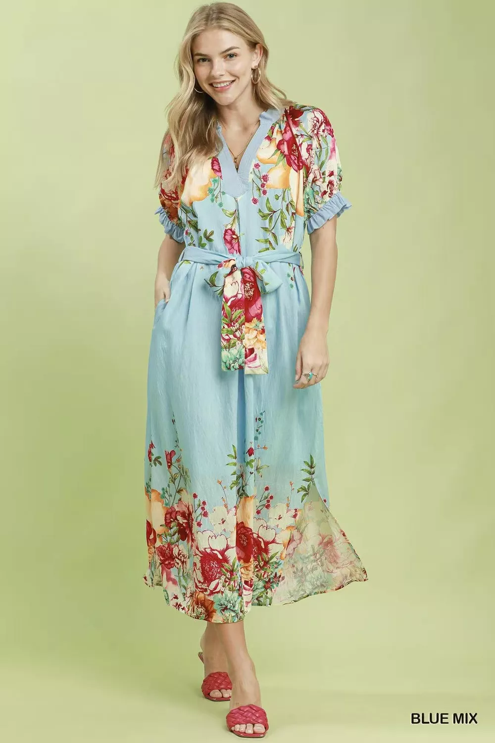 Mix Floral Border Print Midi Dress, image 3