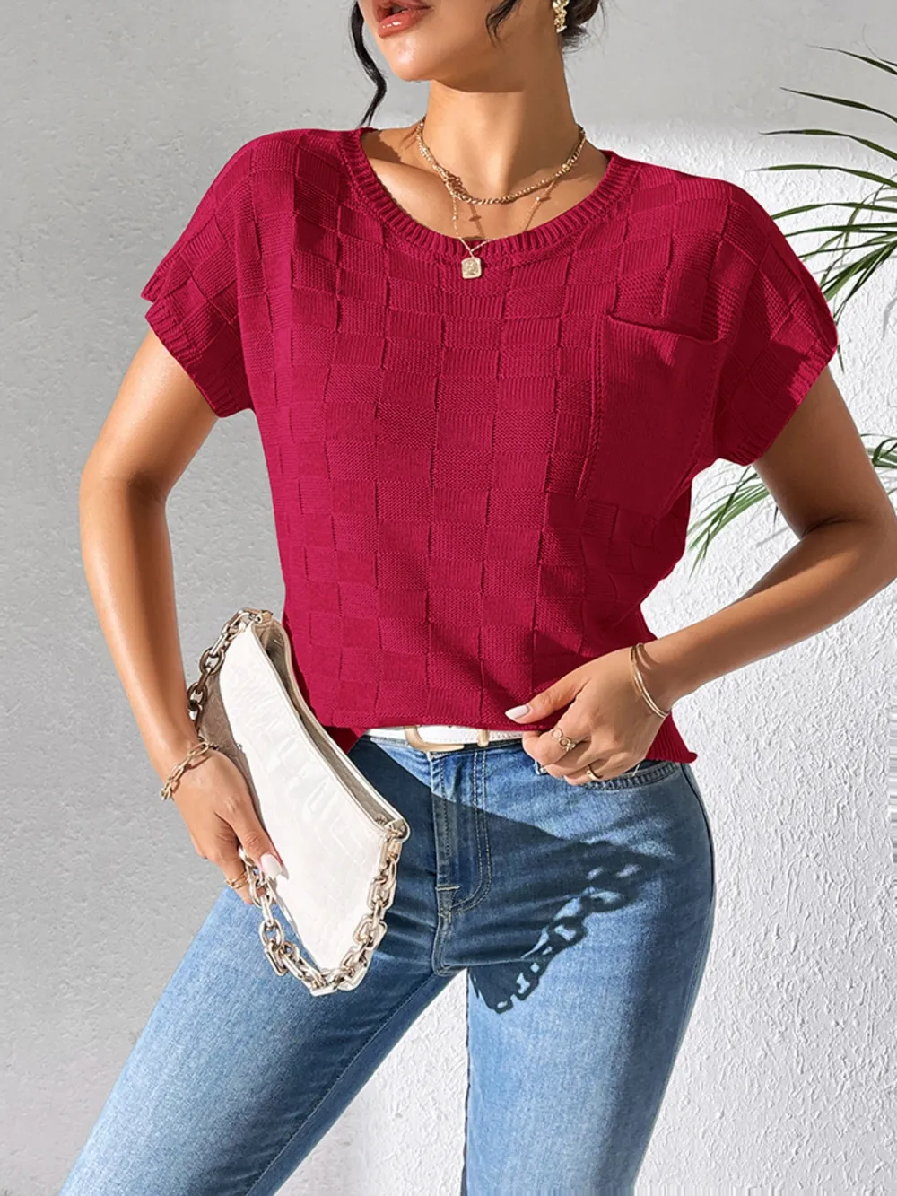 Round Neck Short Sleeve Knit Top, image 23