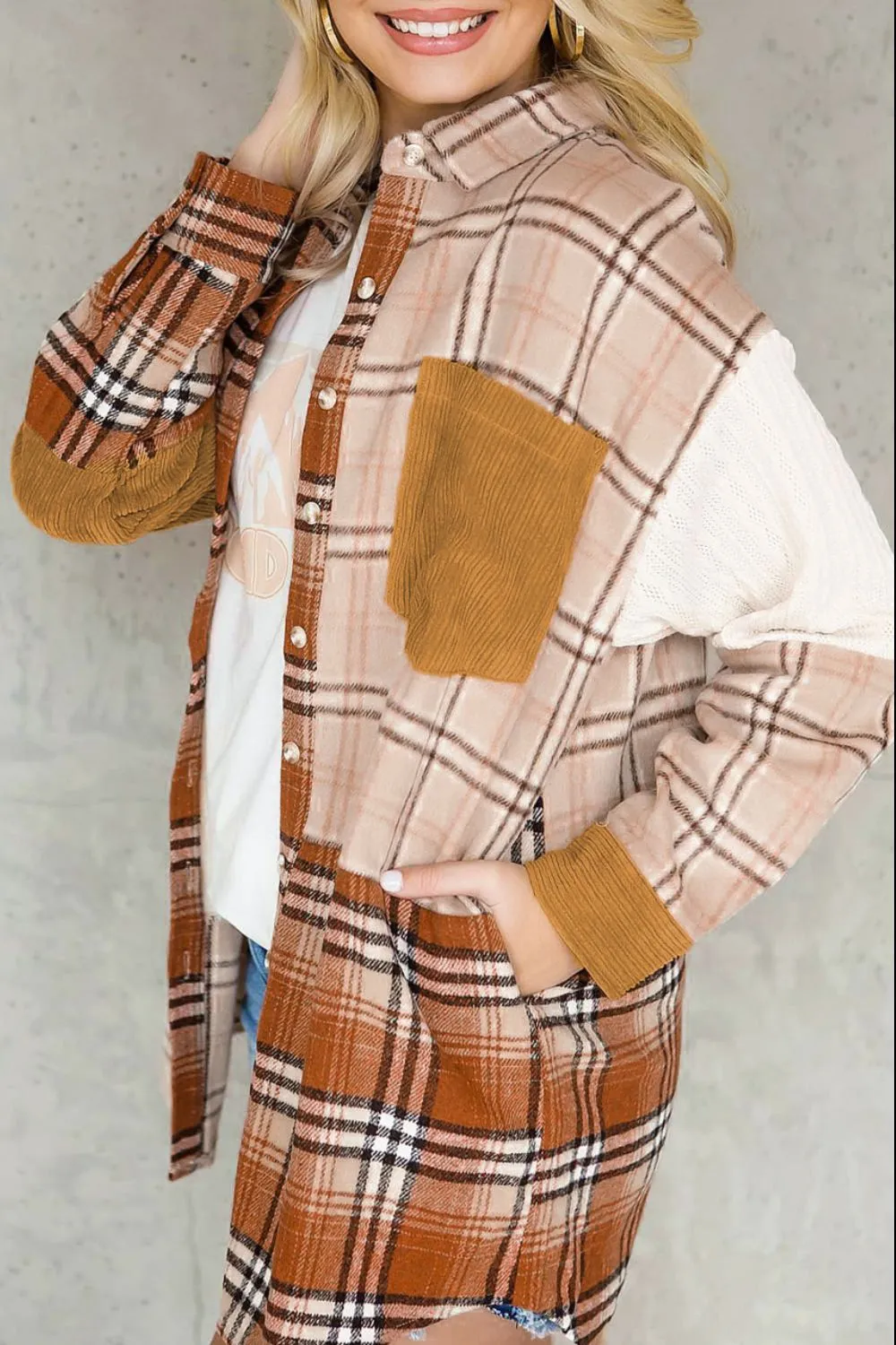 Plaid Button Up Long Sleeve Shacket, image 12