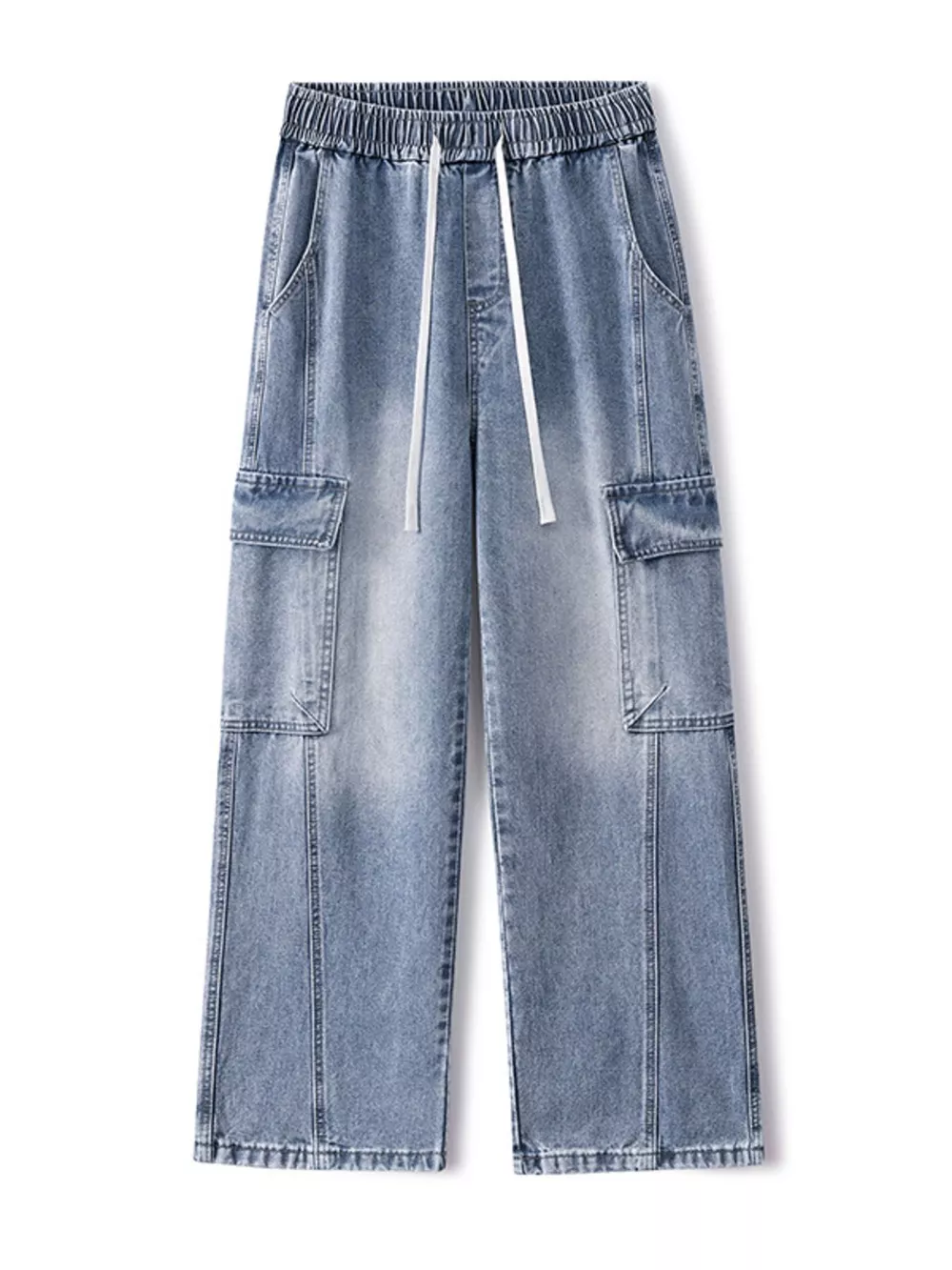 Men's Plus Size Wash Wide Leg Cargo Jeans, image 10
