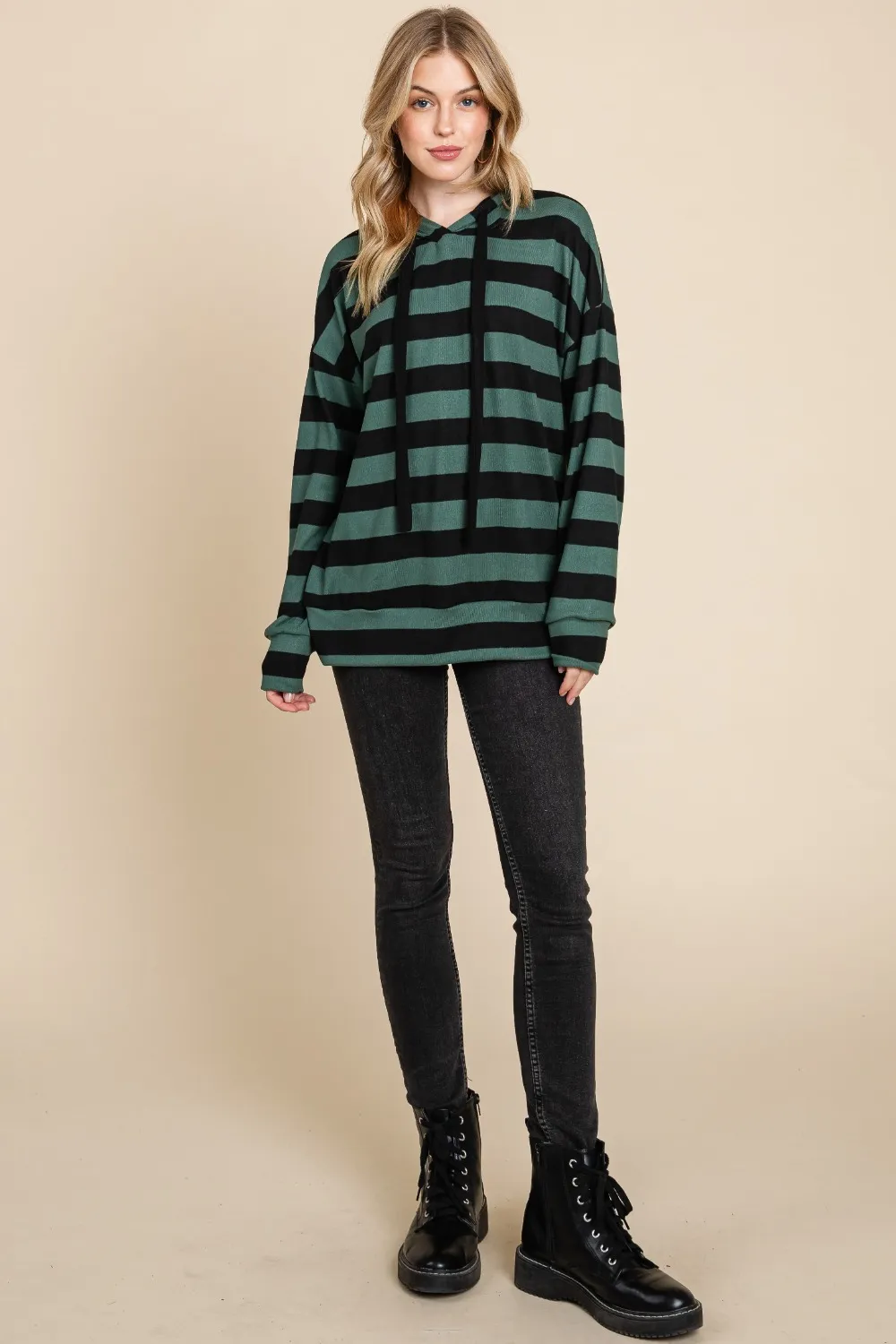 Drawstring Striped Dropped Shoulder Hoodie, image 5