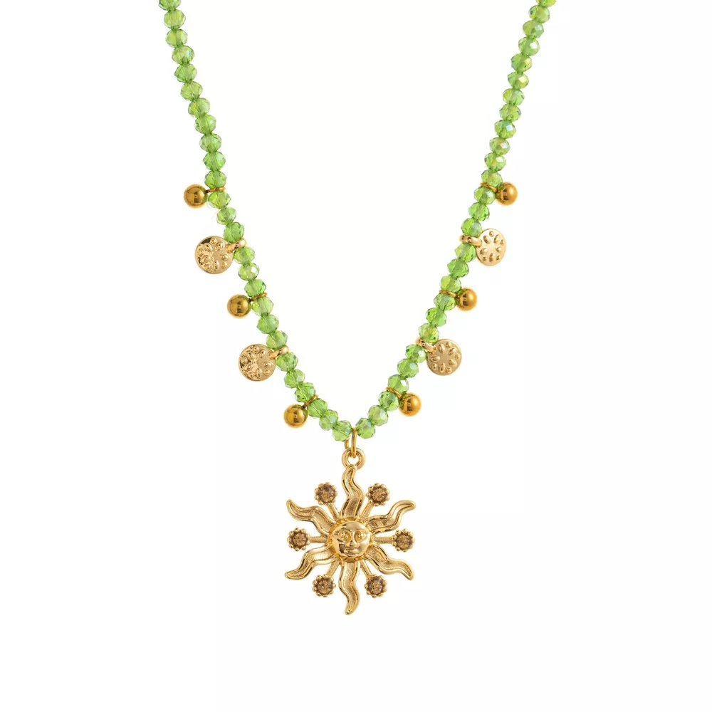 14K Gold-Plated Bead Sun Pendant Necklace, image 9