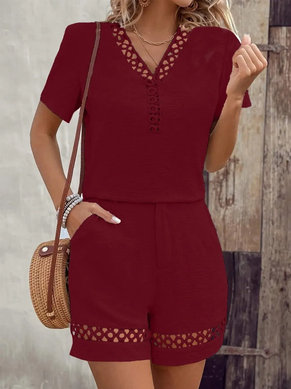 V Neck Short Sleeve Top and Shorts Set, image 12