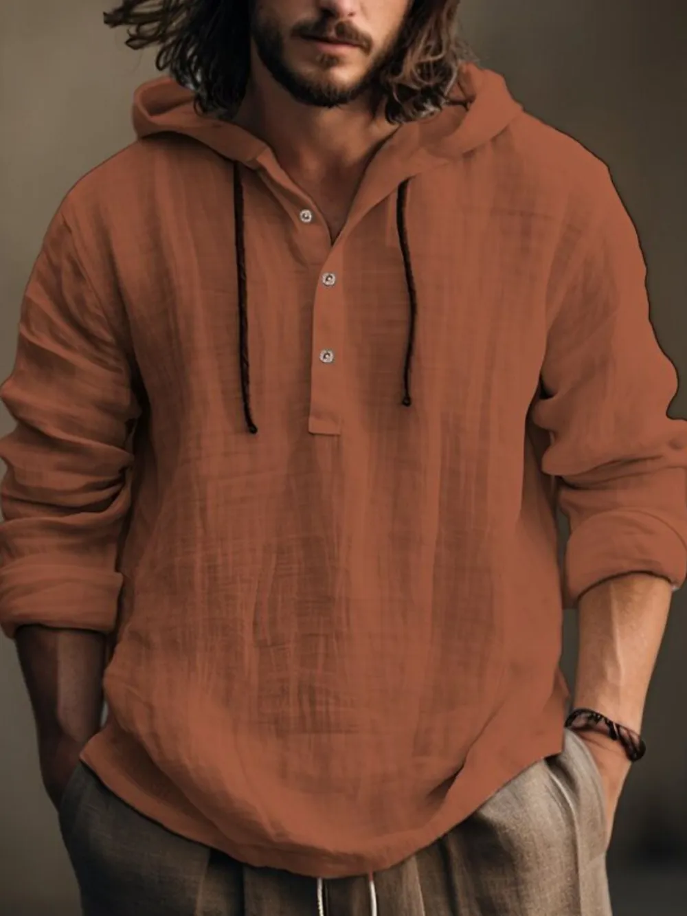 Men's Full Size Half Button Long Sleeve Hoodie, image 6