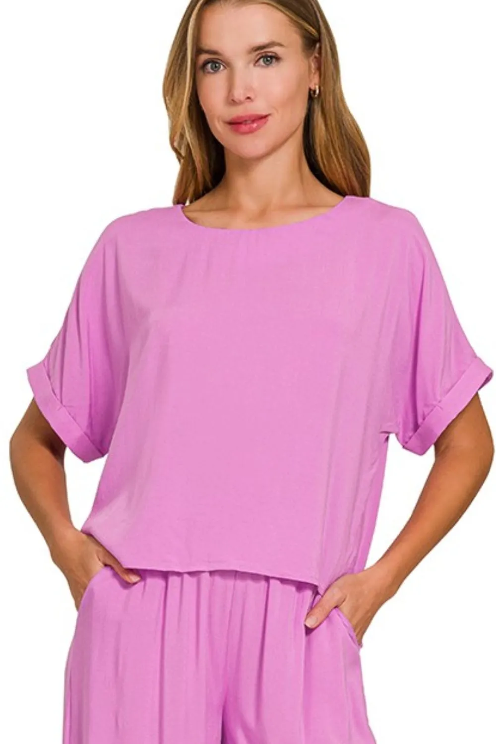 Round Neck T-Shirt and Wide Leg Pants Set, image 2