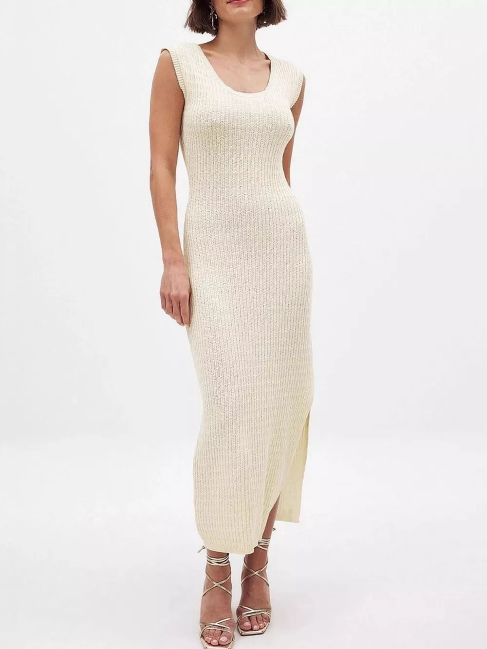 Side Slit Sleeveless Midi Knit Dress