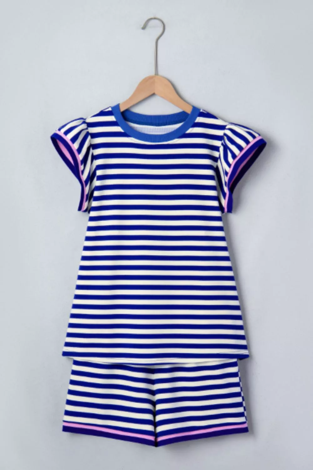 Striped Ruffle Sleeve Top and Shorts Set, image 5