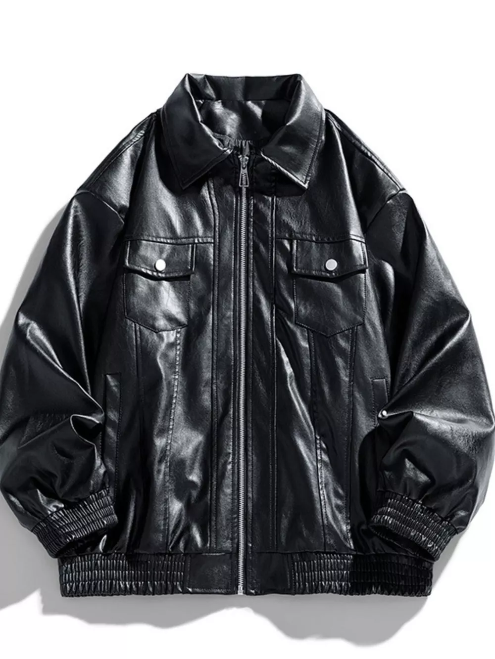 Men's Plus Size Zip Up Leather Jacket, image 2