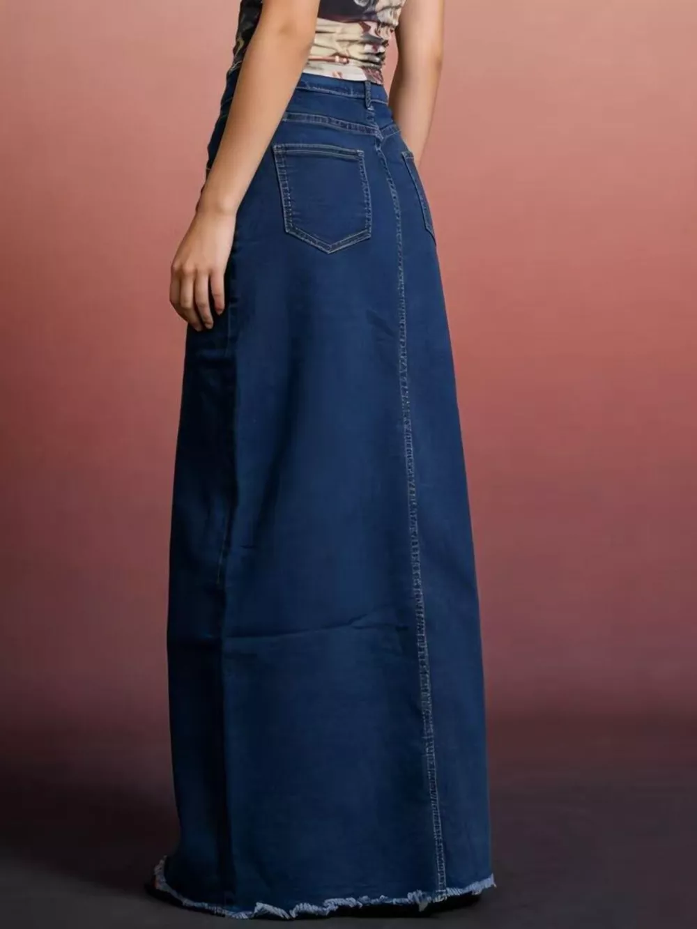 Raw Hem Maxi Denim Skirt, image 16