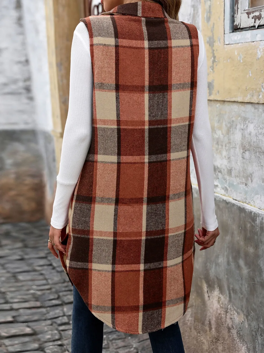 Pocketed Button Up Plaid Vest, image 4