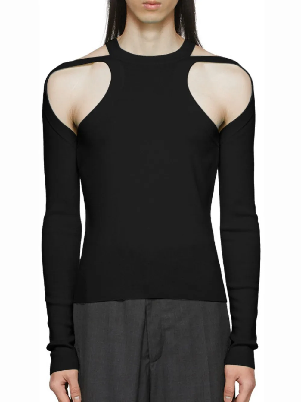 Men's Full Size Cutout Round Neck Long Sleeve Top Plus Size, image 5