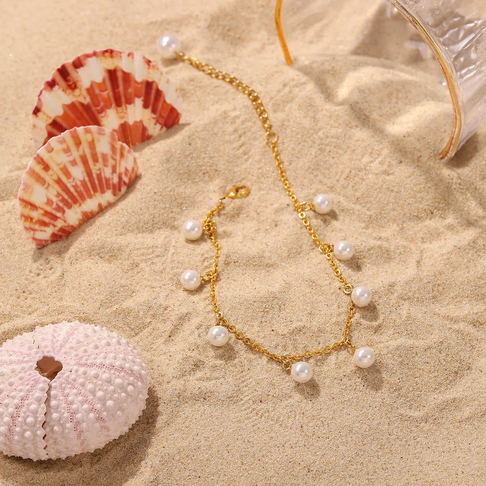 Pearl 18K Gold-Plated Charm Anklet, image 4