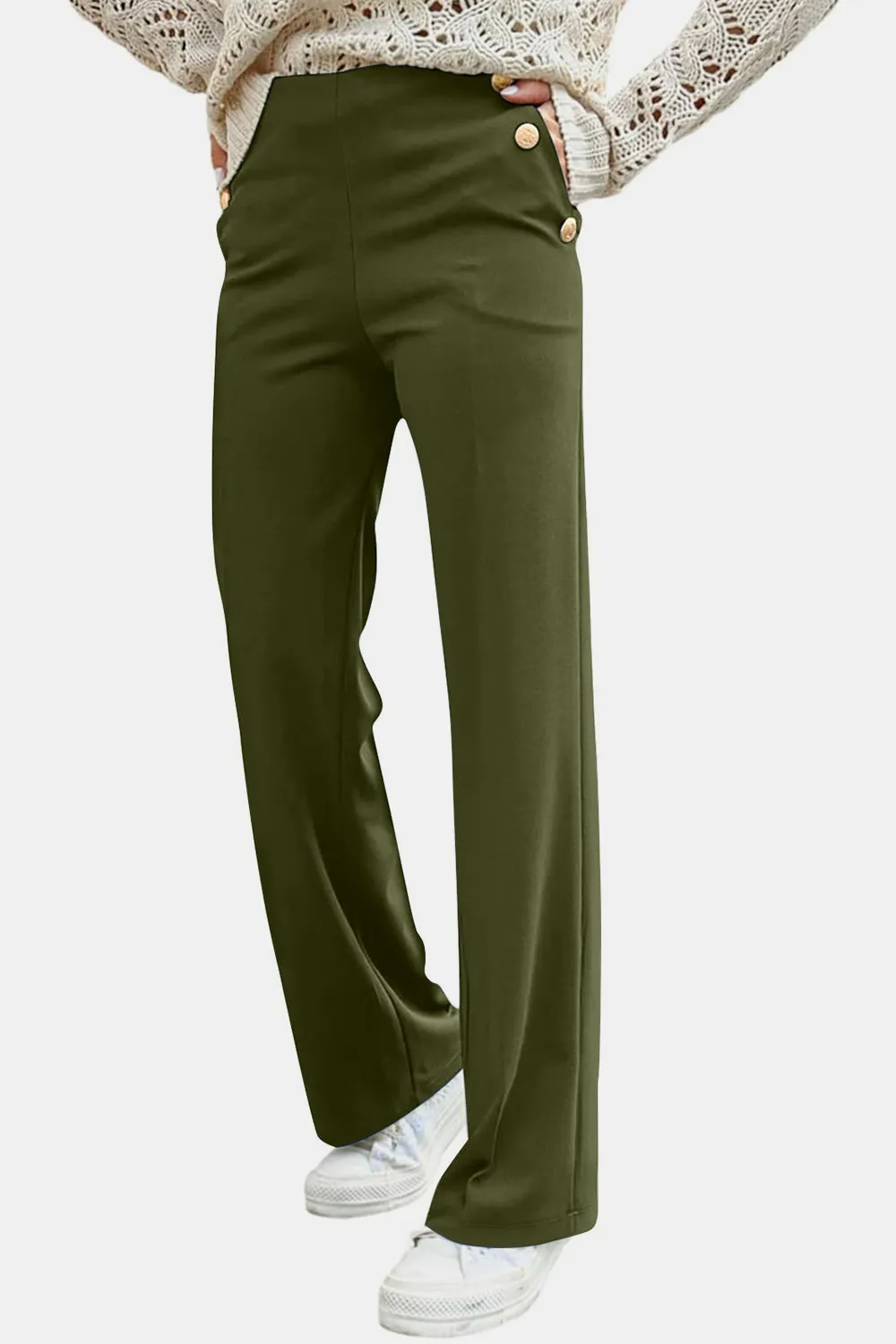 Decorative Button High Rise Pants, image 6