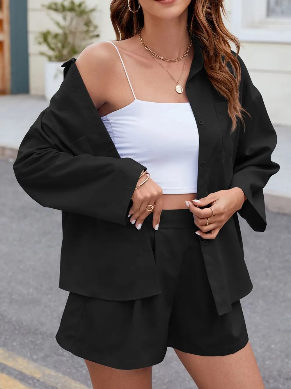 Button Up Long Sleeve Top and Shorts Set, image 9