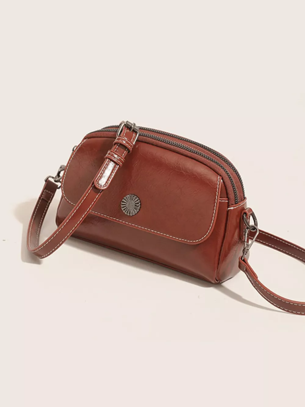 PU Leather Crossbody Bag with Metal Emblem Detail, image 9