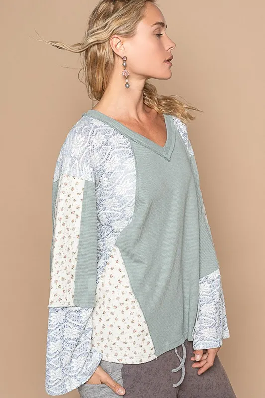 Lace Floral Round Neck Knit Top, image 4