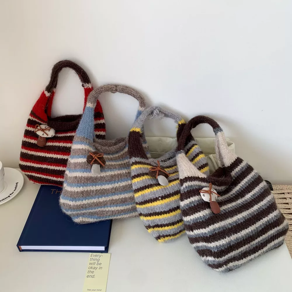 Knitted Striped Handbag, image 3