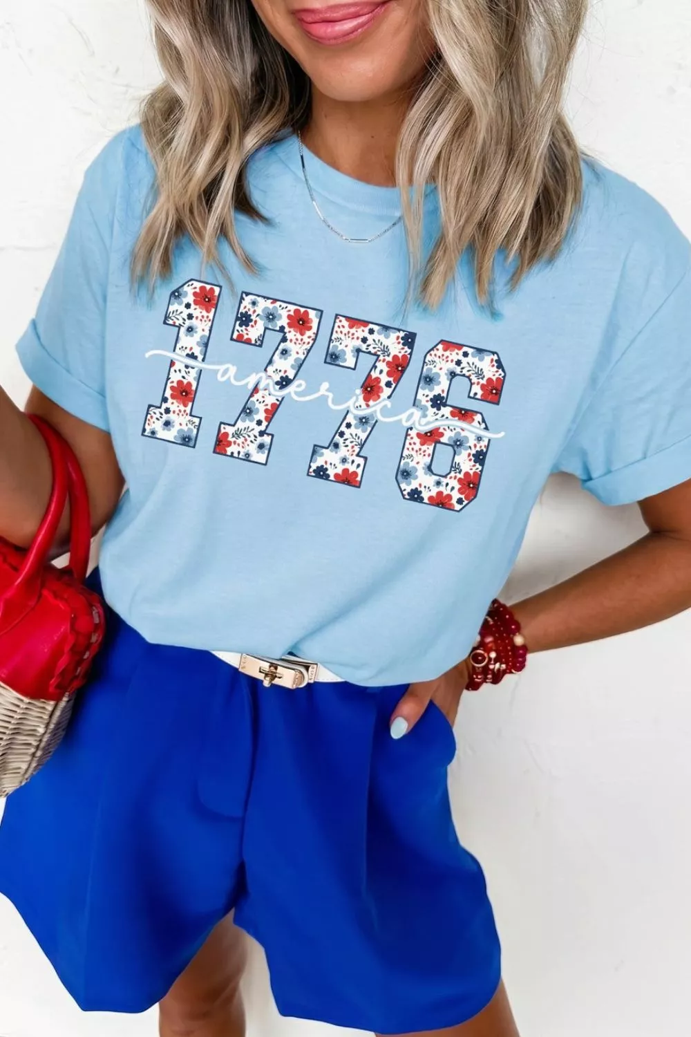 America 1776 Floral Print Relaxed T Shirt, image 4