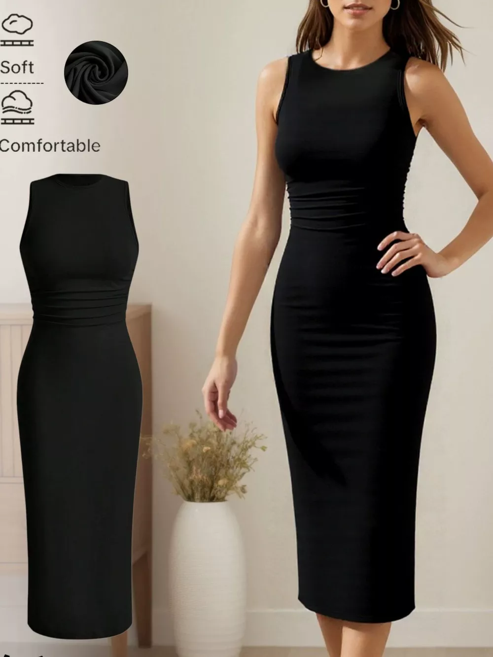 Sleeveless Round Neck Midi Dress, image 6