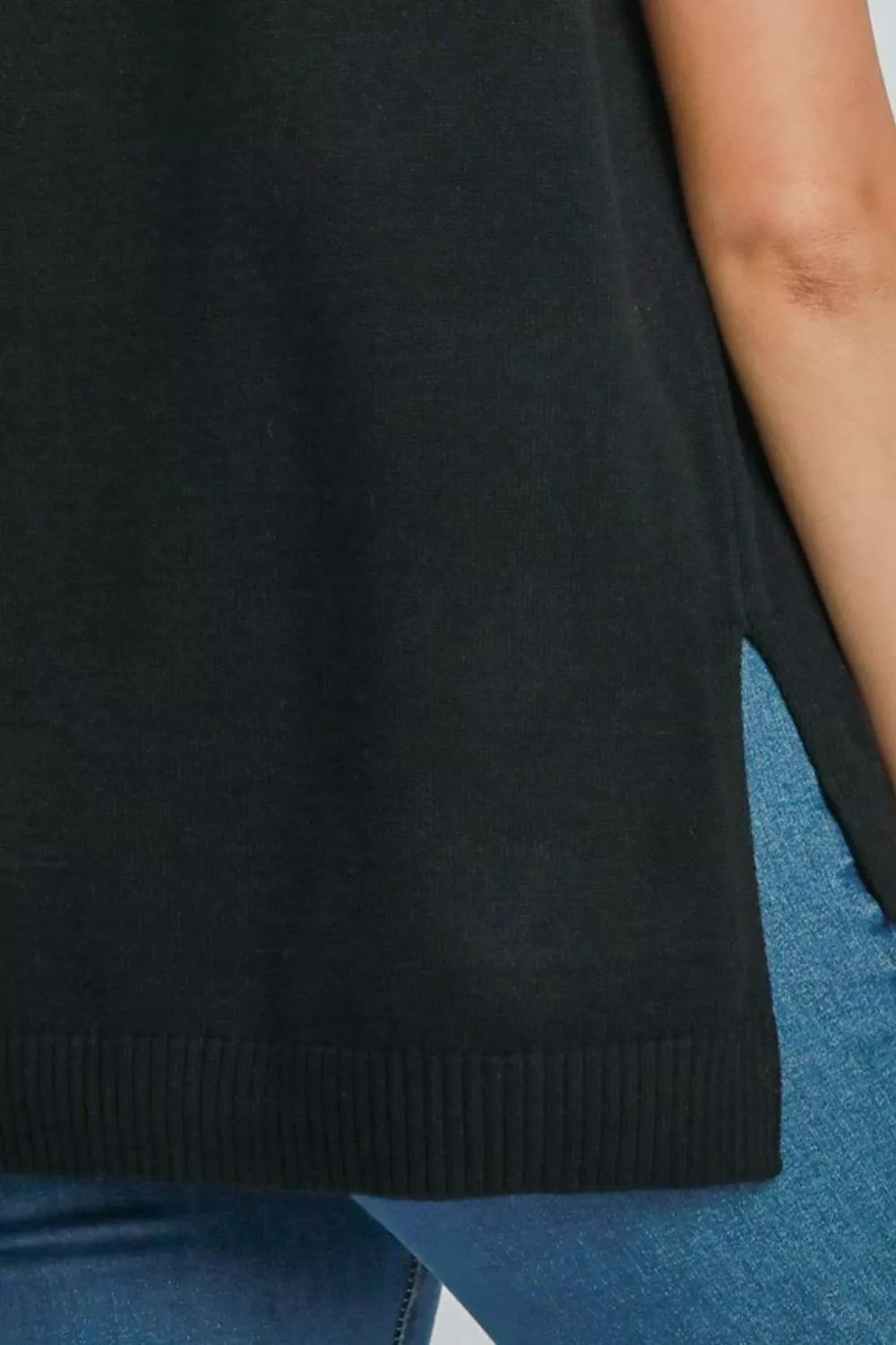 High-Low Turtleneck Sleeveless Sweater Top, image 3