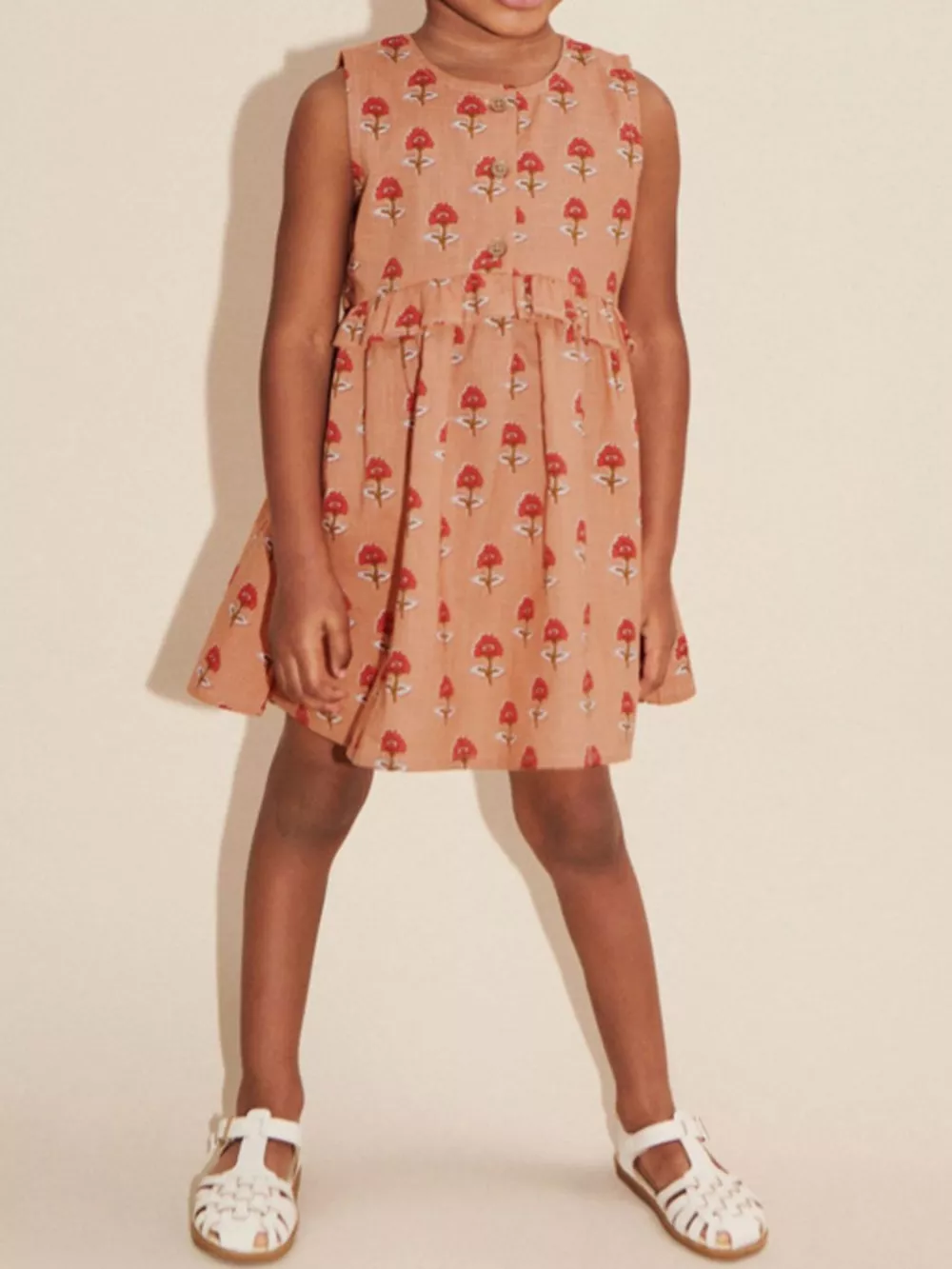 Children's Floral Print Sleeveless Ruffle Dress