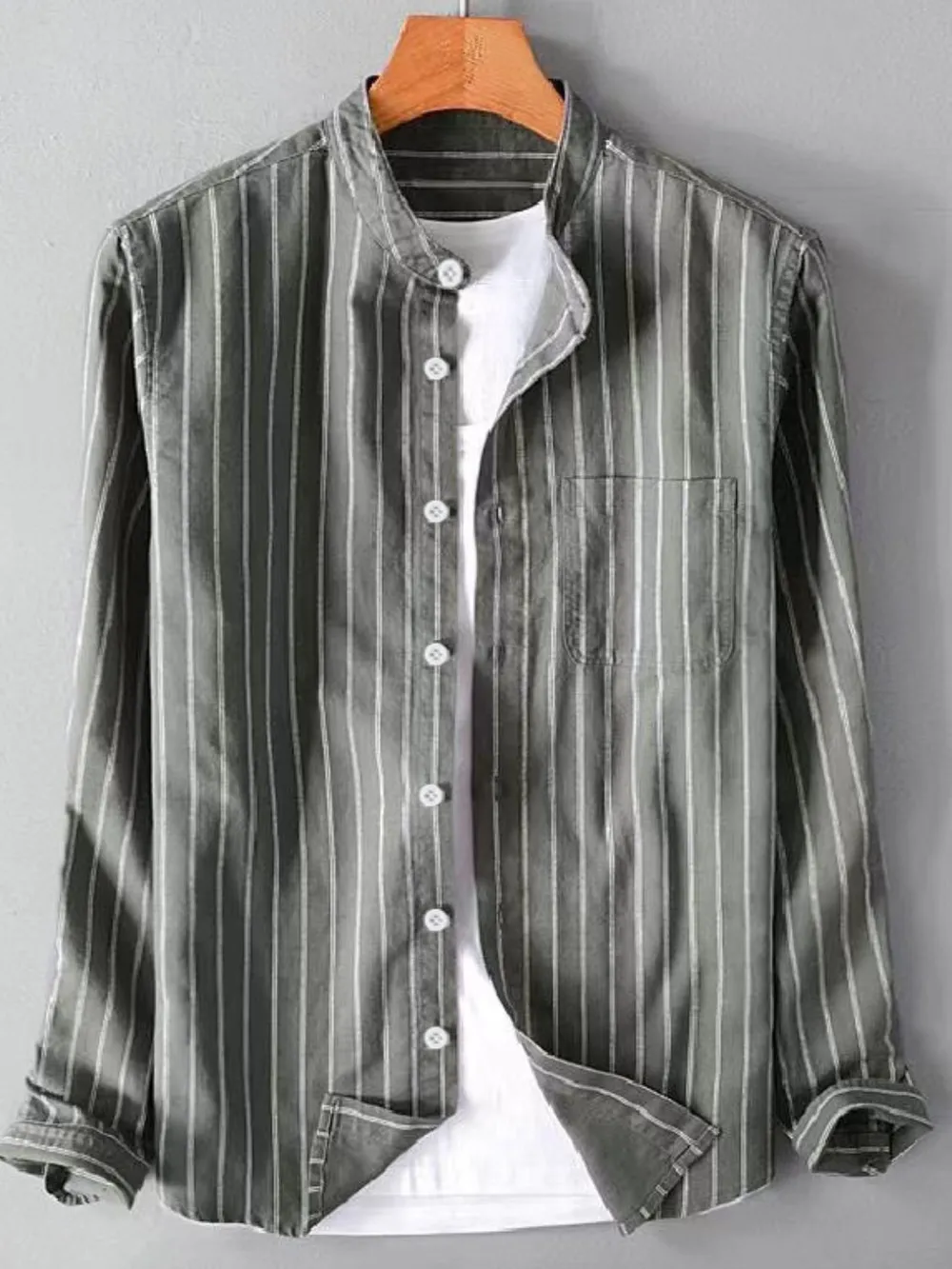 Men's Full Size Striped Button Up Long Sleeve Shirt Plus Size, image 2