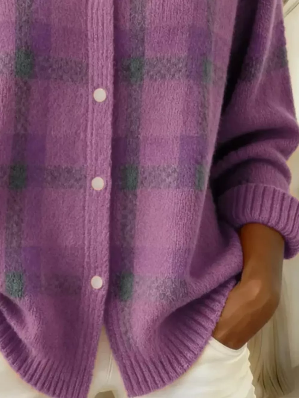 Full Size Plaid Button-Down Knit Cardigan Plus Size, image 18