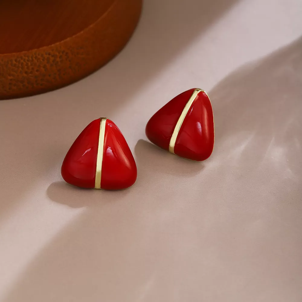 Geometric Triangle Stud Earrings with Gold Accent