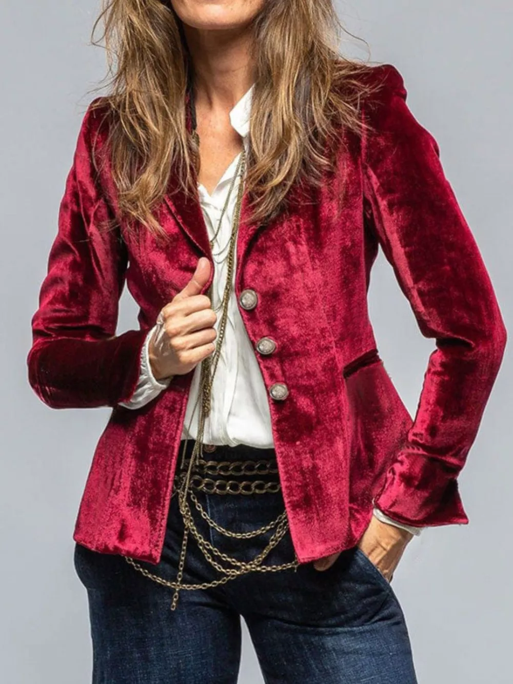 Velvet Lapel Collar Button Up Blazer, image 10