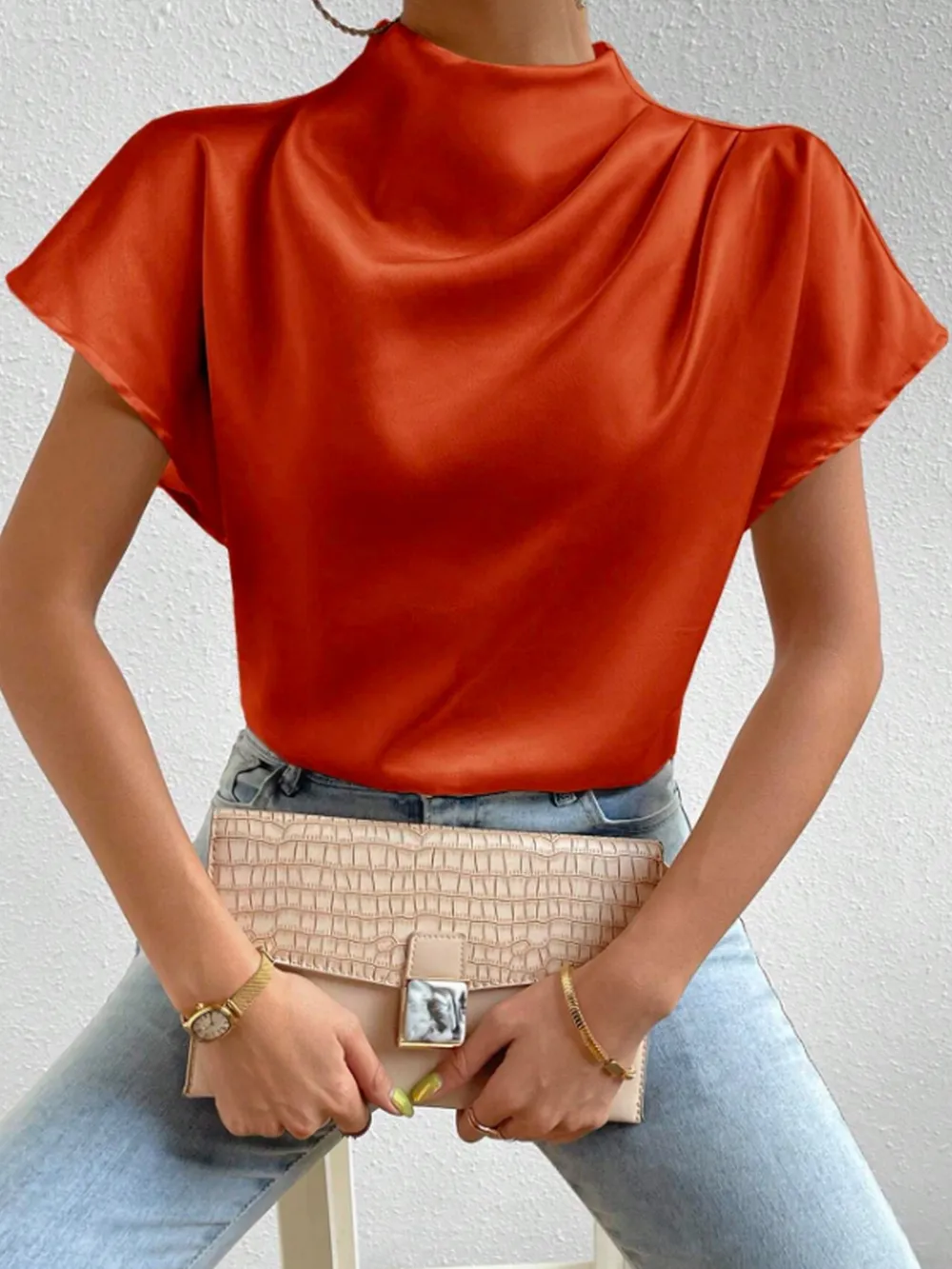 Mock Neck Short Sleeve Blouse, image 31