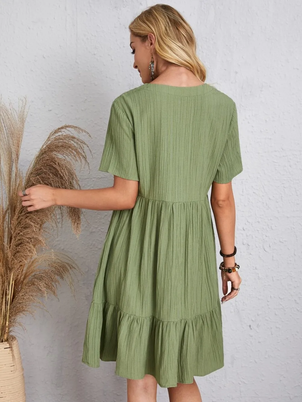 Full Size V-Neck Short Sleeve Dress, image 22