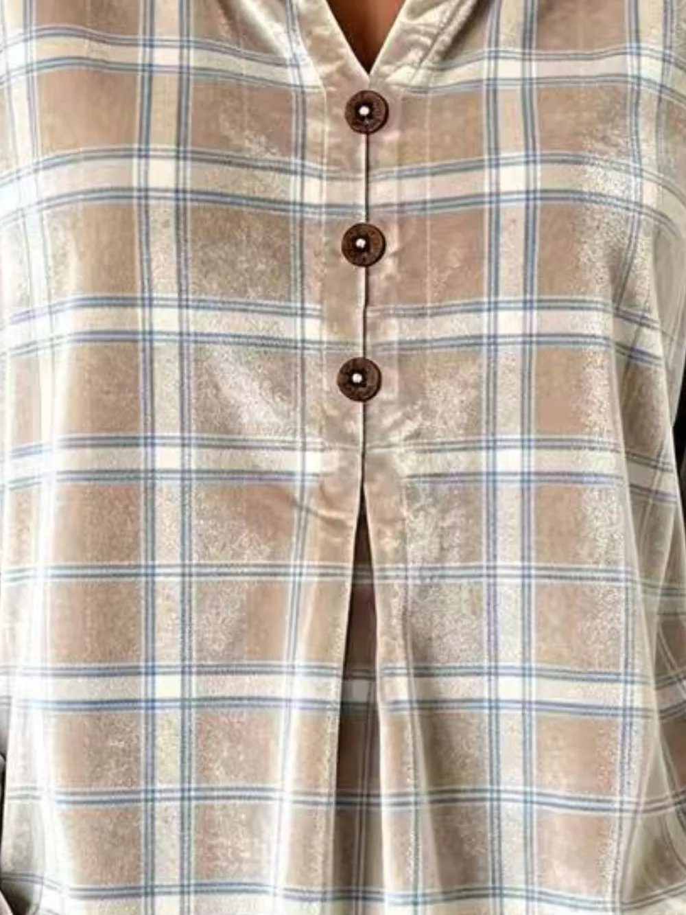 Full Size Plaid Velvet Flounce Sleeve Blouse Plus Size, image 12