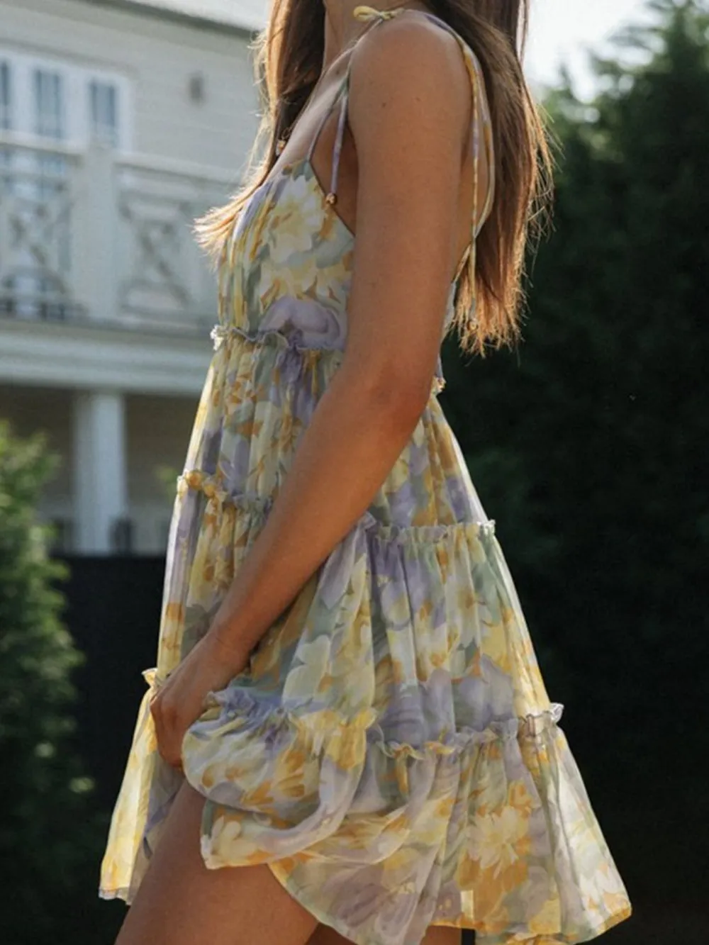 Frill Printed Square Neck Mini Cami Dress, image 12