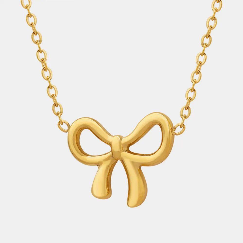 Gold-Plated Titanium Steel Bow Pendant Necklace, image 5