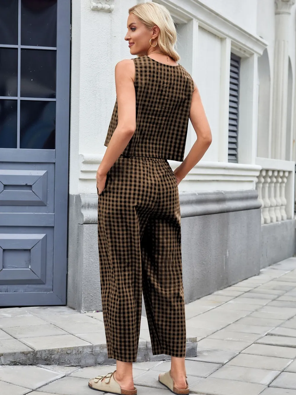 Plaid Sleeveless Top and Pants Set, image 20