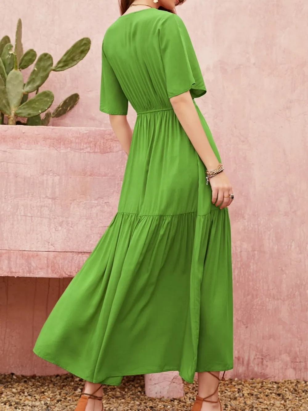 Lace Detail V-Neck Short Sleeve Dress, image 6