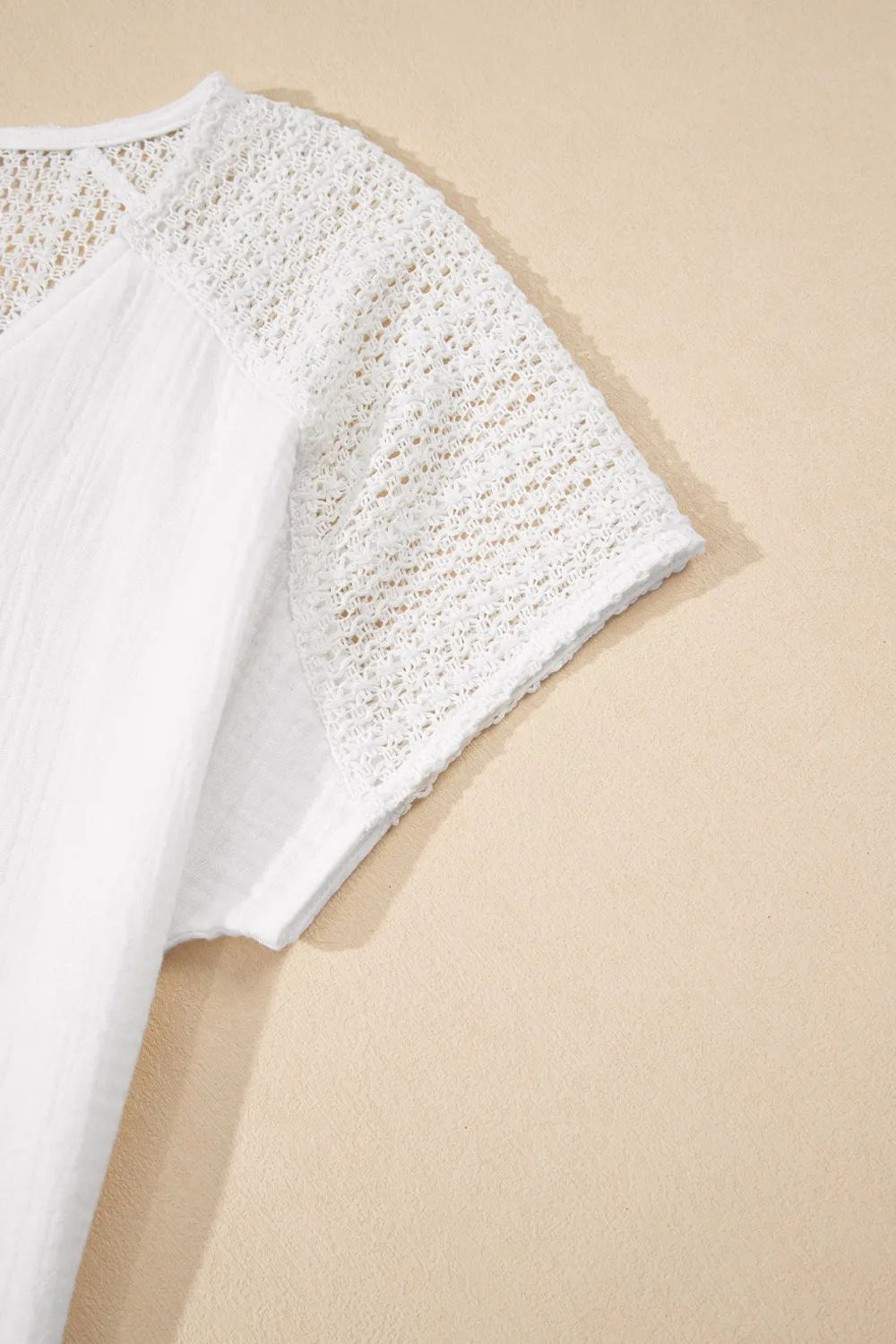 Lace Crochet Textured Button Back V Neck T Shirt, image 12
