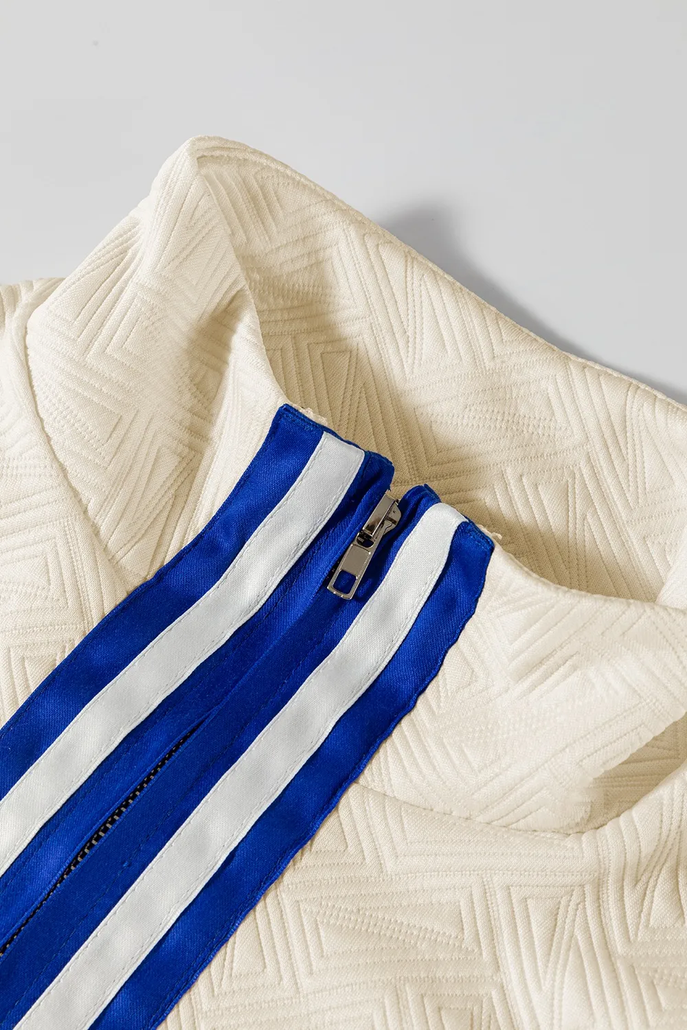 Striped Trim Textured Quarter Zipper Short Sleeve Top, image 8