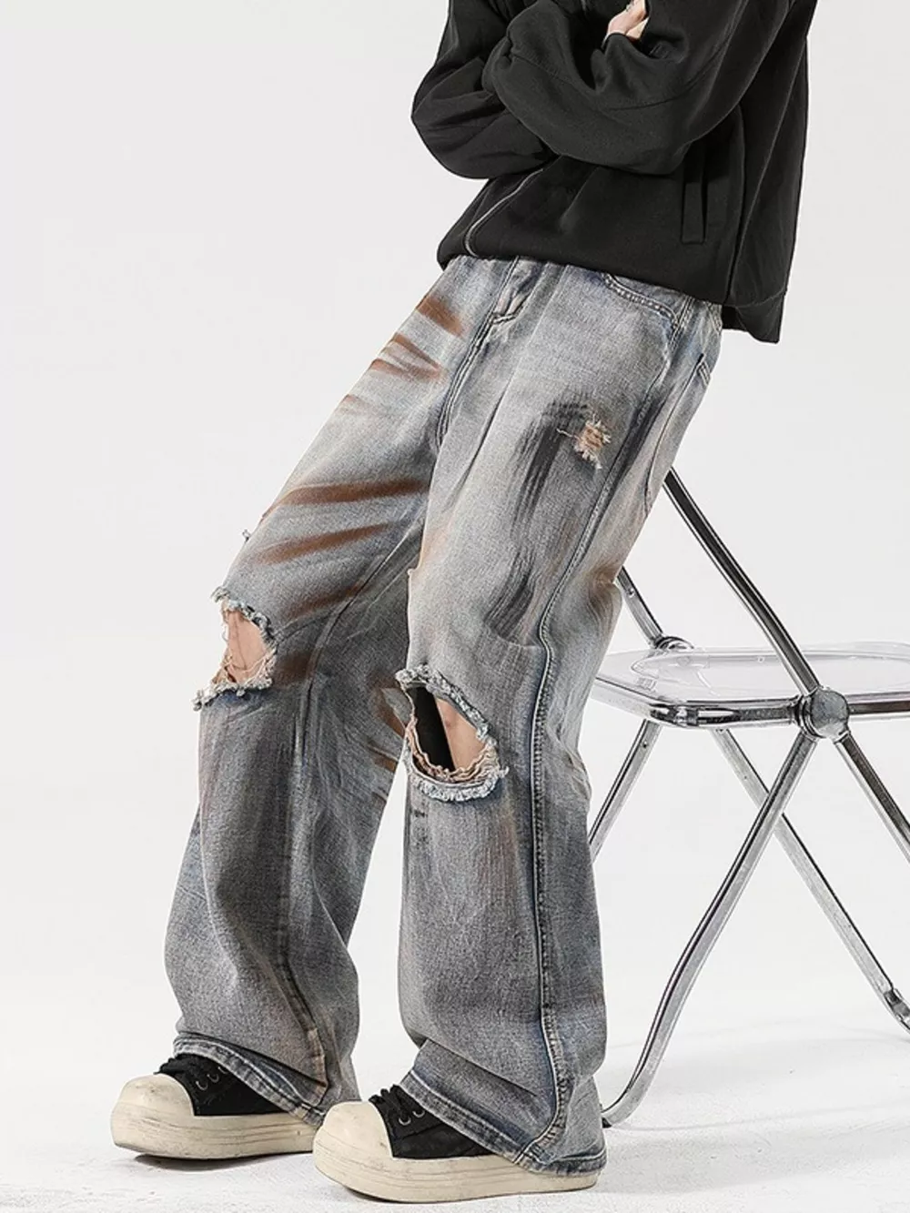 Men's Full Size Distressed Wide Leg Jeans Plus Size, image 4
