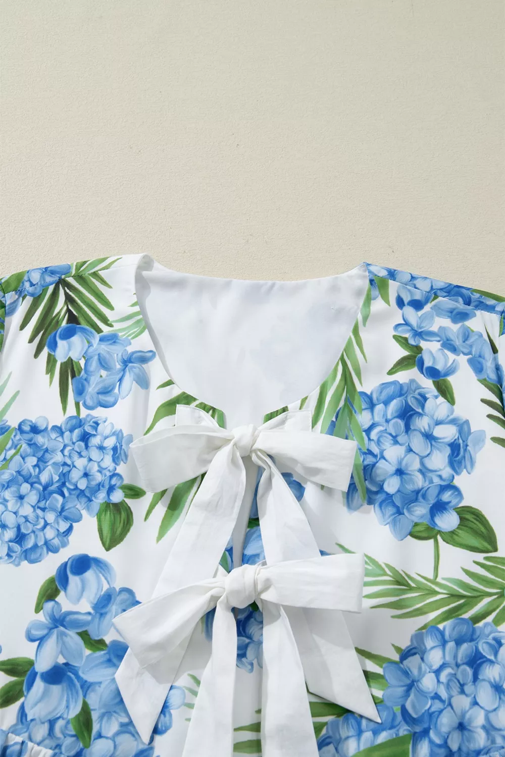 Palm Floral Print Contrast Ribbon Knot Ruffle Tiered Sleeve Mini Dress, image 5